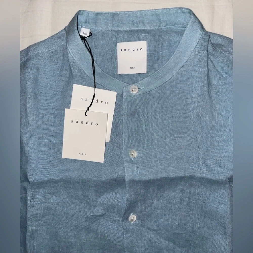 Sandro Sky Blue Linen Blouse - Picture 1 of 10